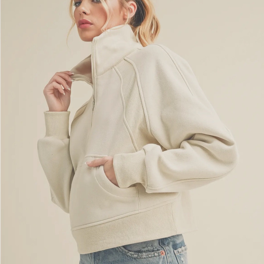 Bestseller Dove Funnel Neck Half Zip In Bone